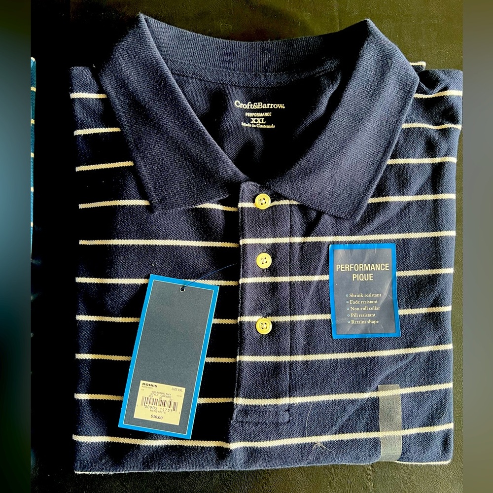 Croft & Barrow Navy and White Striped Polo Shirt - Picture 1 of 1